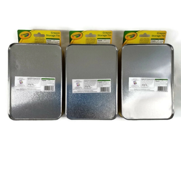 Crayola Yellow Tin Metal Multi-Color Multi-Print Crayon Storage Box-3 Piece Set - Picture 2 of 7